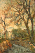 Viottolo con alberi, studio dal vero, 1943, olio, Napoli, collezione privata